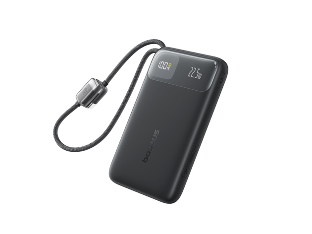 Baseus EnerFill FC11 Digital Display Power Bank with Dual Built-in USB-C Cables  10000mAh 45W - Cosmic Black