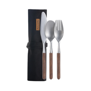 [6927595767559] Naturehike Stainless steel wooden Tableware set 3 in 1 - Brown