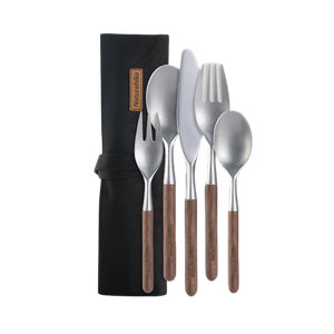 [6927595767566] Naturehike Stainless steel wooden Tableware set 5 in 1 - Brown