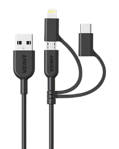 [A8436H12] Anker PowerLine II 3-in-1 (0.9m/3ft) C89 -Black