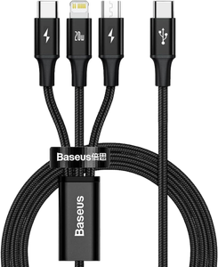 [CAMLT-SC01-B2B] Baseus Rapid Series 3-in-1 Fast Charging Data Cable PD 20W 1.5m Black
