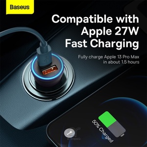 [CGJM000013-B2B] Baseus Golden Contactor Max Dual Fast Charger Car Charger U+U 60W Dark Gray