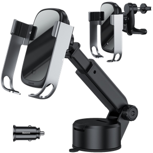 [WXHW01-B0S] Baseus Rock-solid Electric Holder Wireless charger kit(Air Outlet base Tank Suction base Car Charger）Silver