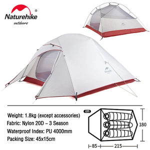 [6927595730614] Naturehike Cloud Up Ultralight 3 Person Tent (Upgraded)- Light Grey/Red ((215+75)*180*110)