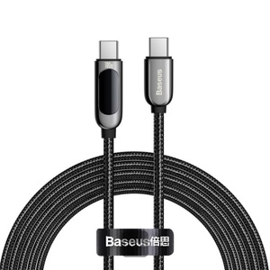 [6953156206595-B2B] Baseus LED Display Fast Charging Data Cable Type-C to Type-C 100W 5A 2M - Black